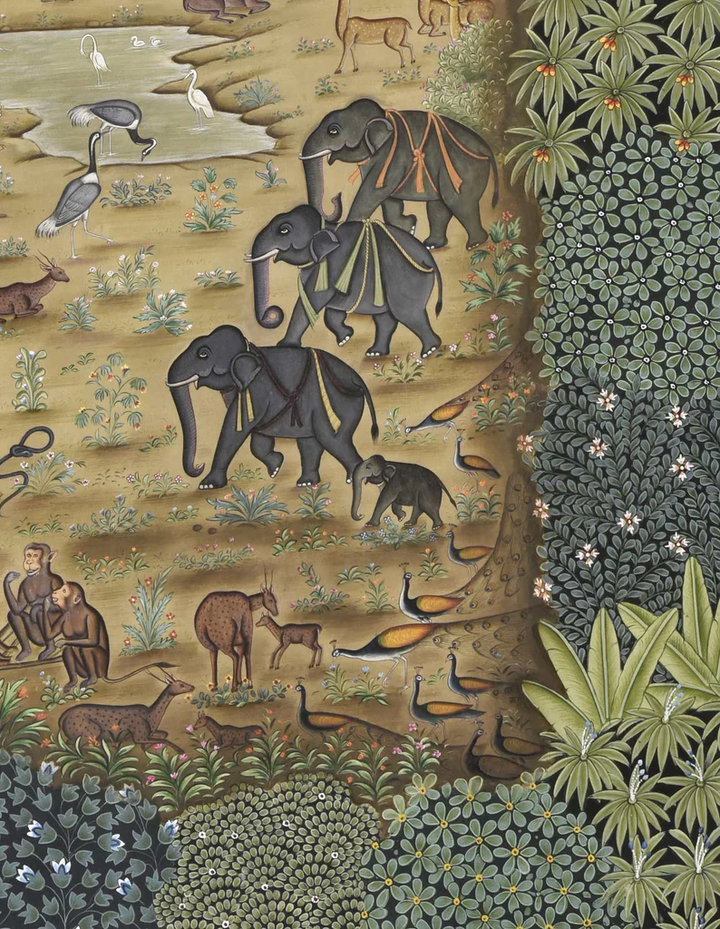 3x4 feet Authentic Jaipur Painting Vaikuntha Forest Scene  | SHOBITAM