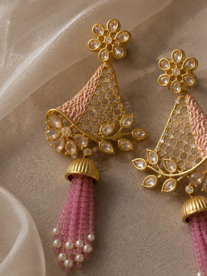 Tassel Kundan Earrings in Gold Finish – Festive Wear | SHOBITAM