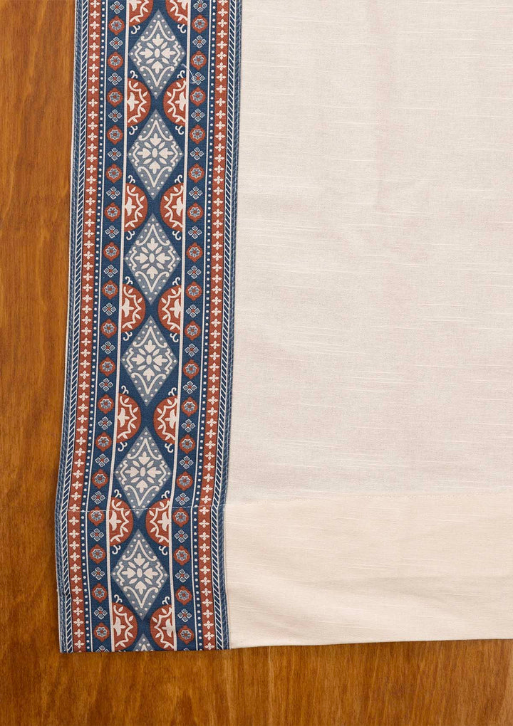 Tara Cream 100% Cotton Curtain with Trim for living room & bedroom - Light Reduction - Cream - Single Piece | SHOBITAM