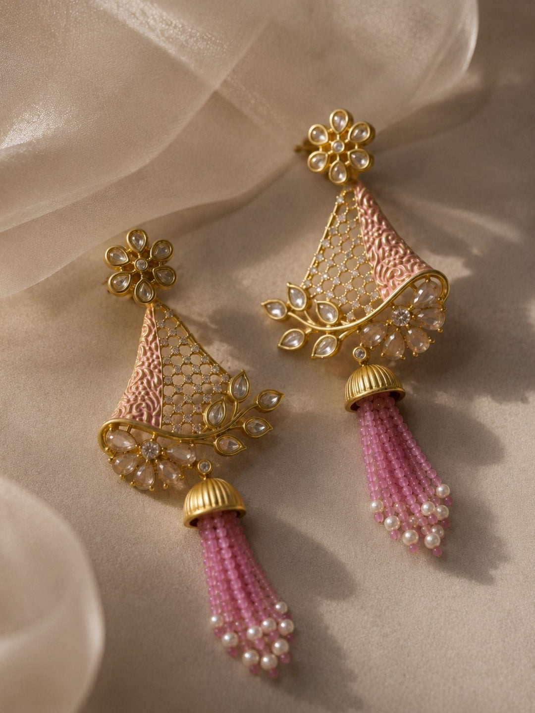 Tassel Kundan Earrings in Gold Finish – Festive Wear | SHOBITAM