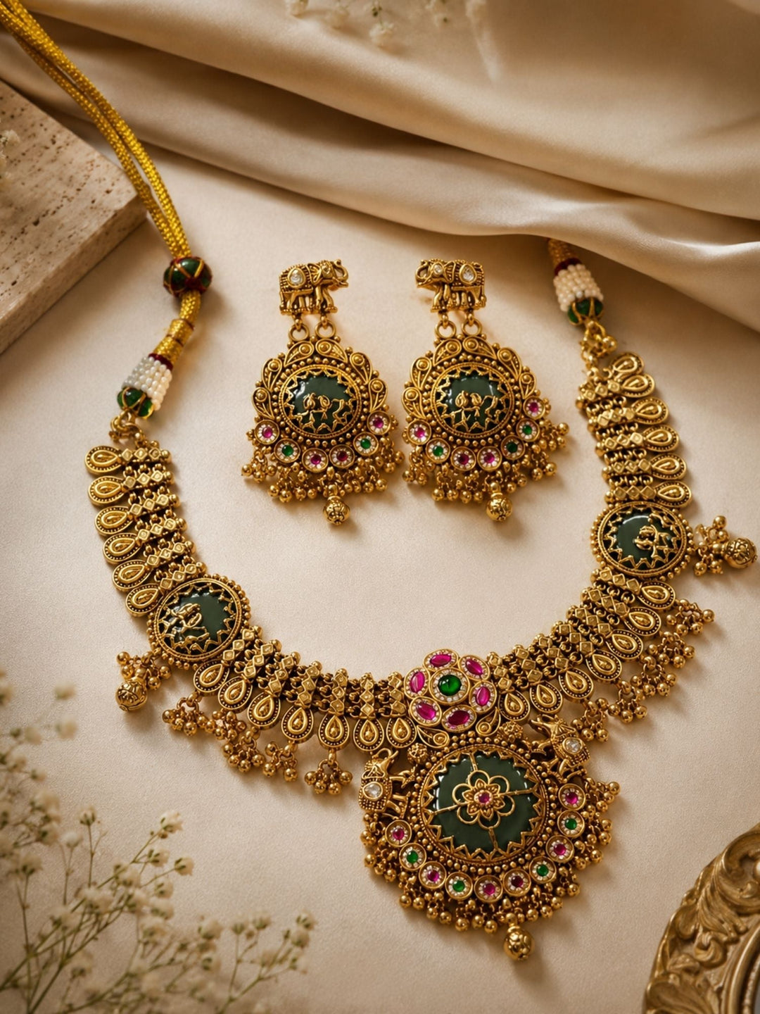 Temple Necklace Set in Gold Plating – Bridal | SHOBITAM