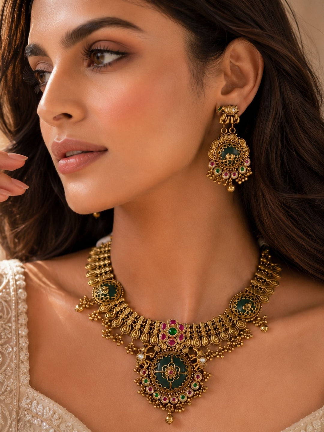 Temple Necklace Set in Gold Plating – Bridal | SHOBITAM