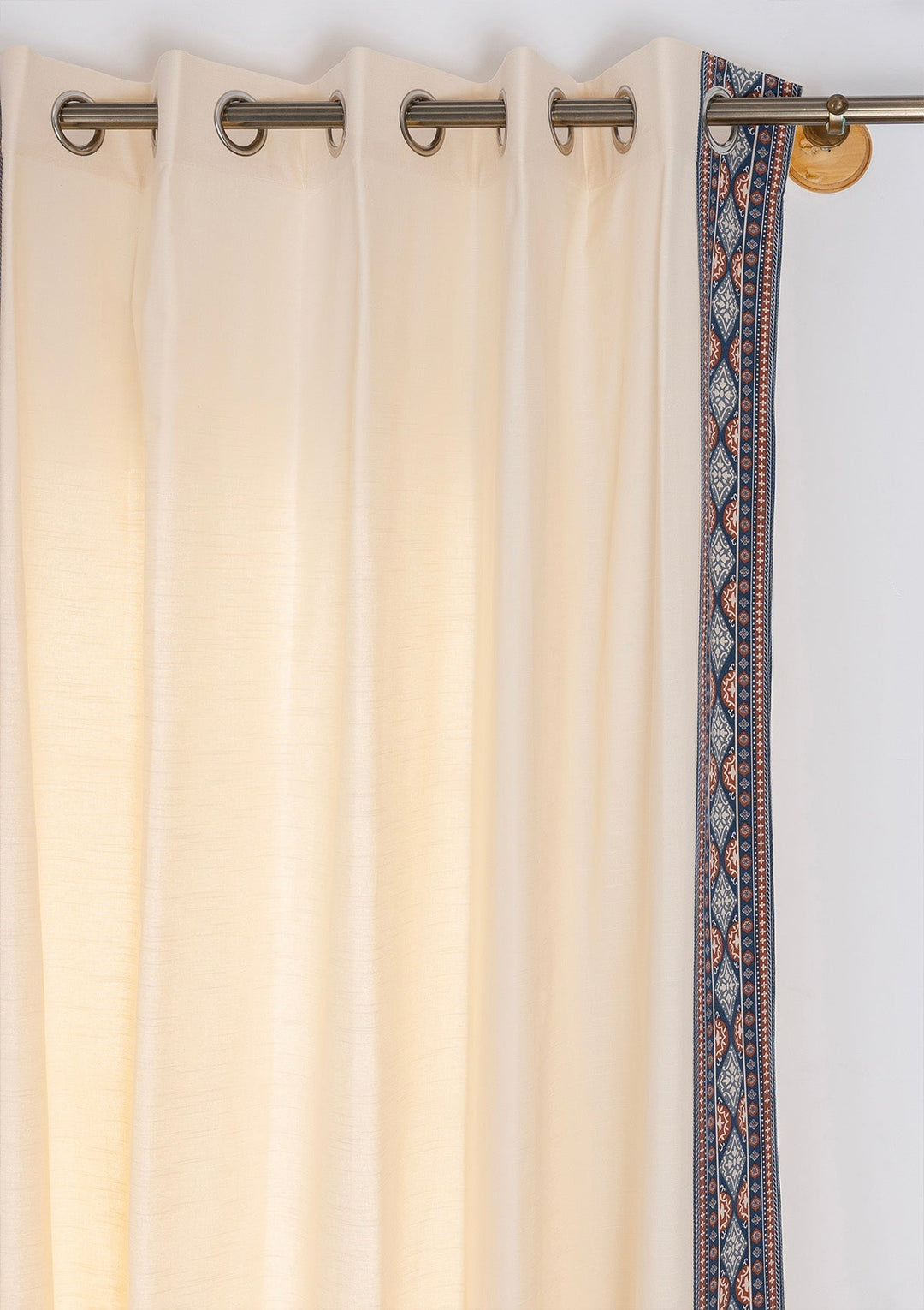 Tara Cream 100% Cotton Curtain with Trim for living room & bedroom - Light Reduction - Cream - Single Piece | SHOBITAM