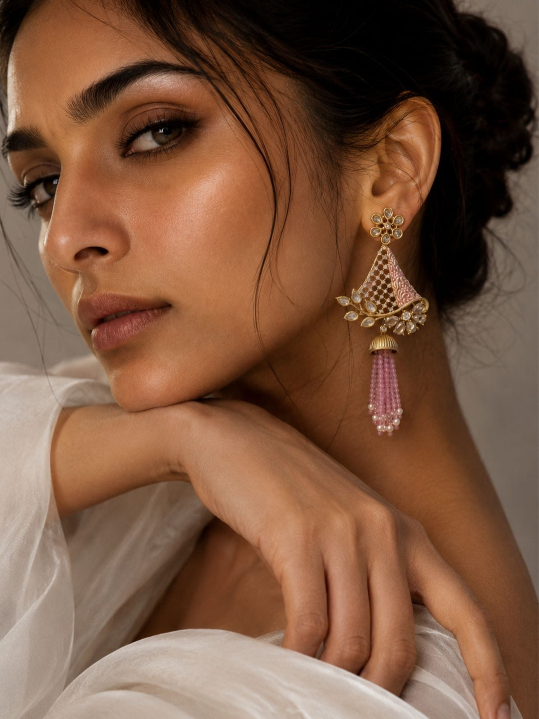 Tassel Kundan Earrings in Gold Finish – Festive Wear | SHOBITAM