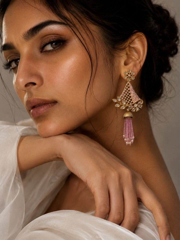 Tassel Kundan Earrings in Gold Finish – Festive Wear | SHOBITAM