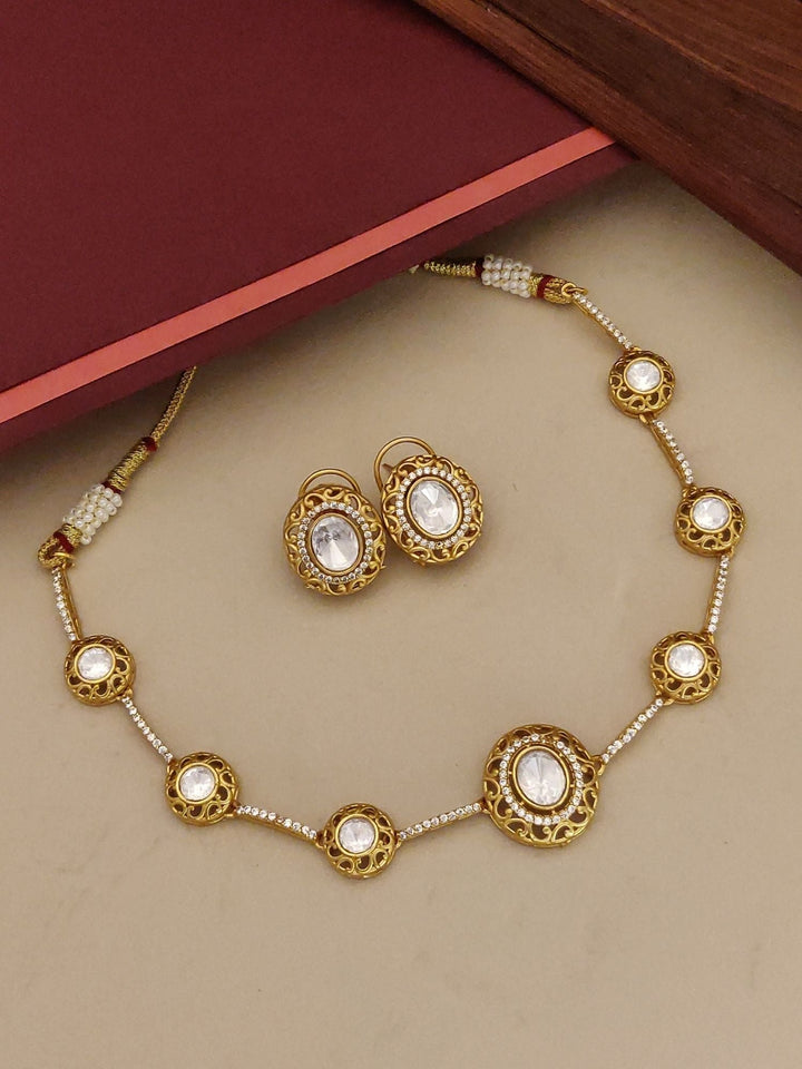 Gold Plated Polki Necklace Set | SHOBITAM