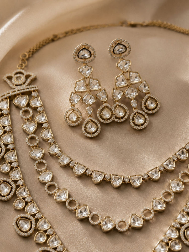 Victorian Polki Necklace Set in Gold Plating – Bridal | SHOBITAM