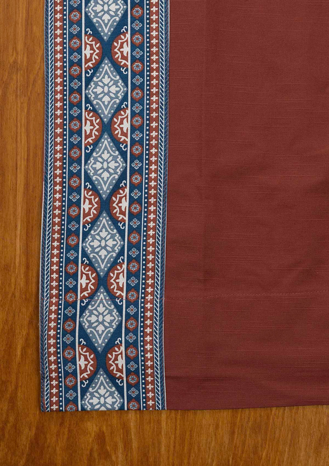 Tara Brick Red 100% Cotton Curtain with Trim for living room & bedroom - Room Darkening - Brick Red - Single Piece | SHOBITAM