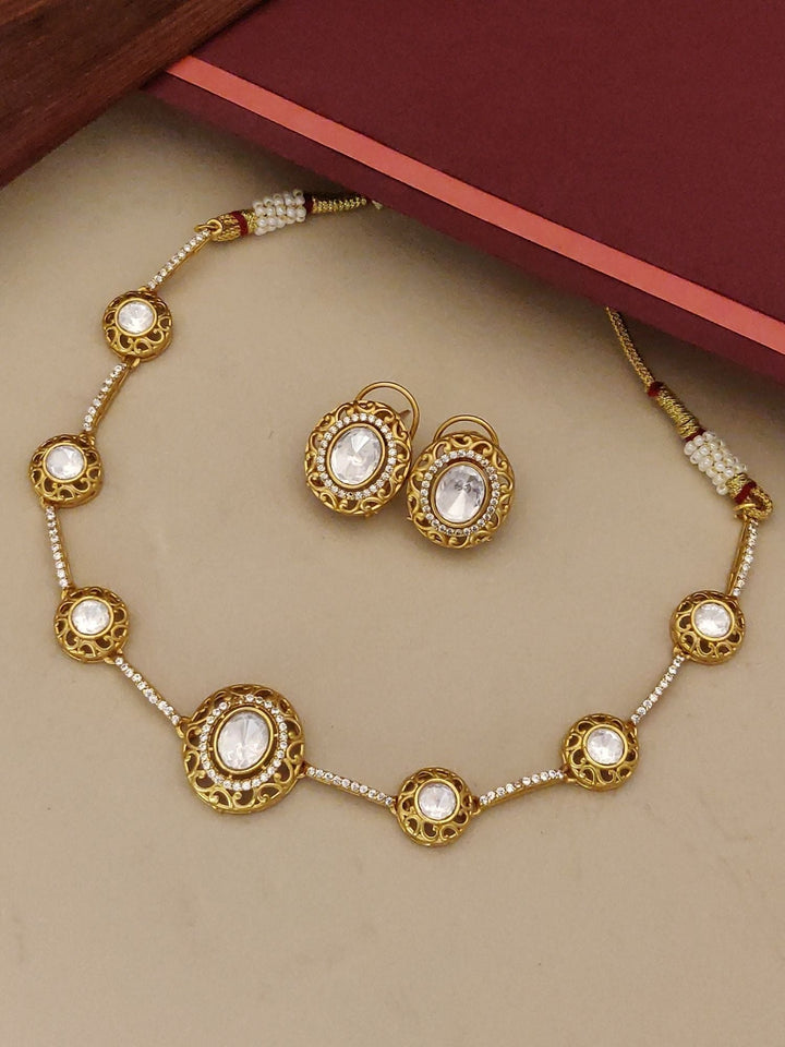 Gold Plated Polki Necklace Set | SHOBITAM