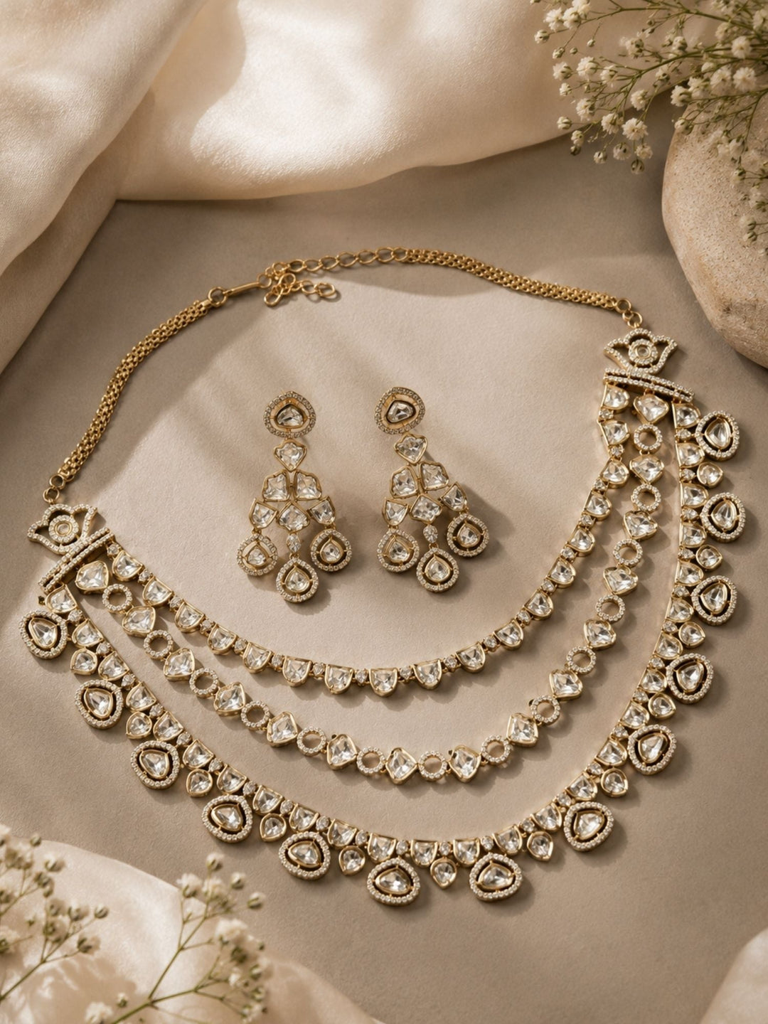 Victorian Polki Necklace Set in Gold Plating – Bridal | SHOBITAM