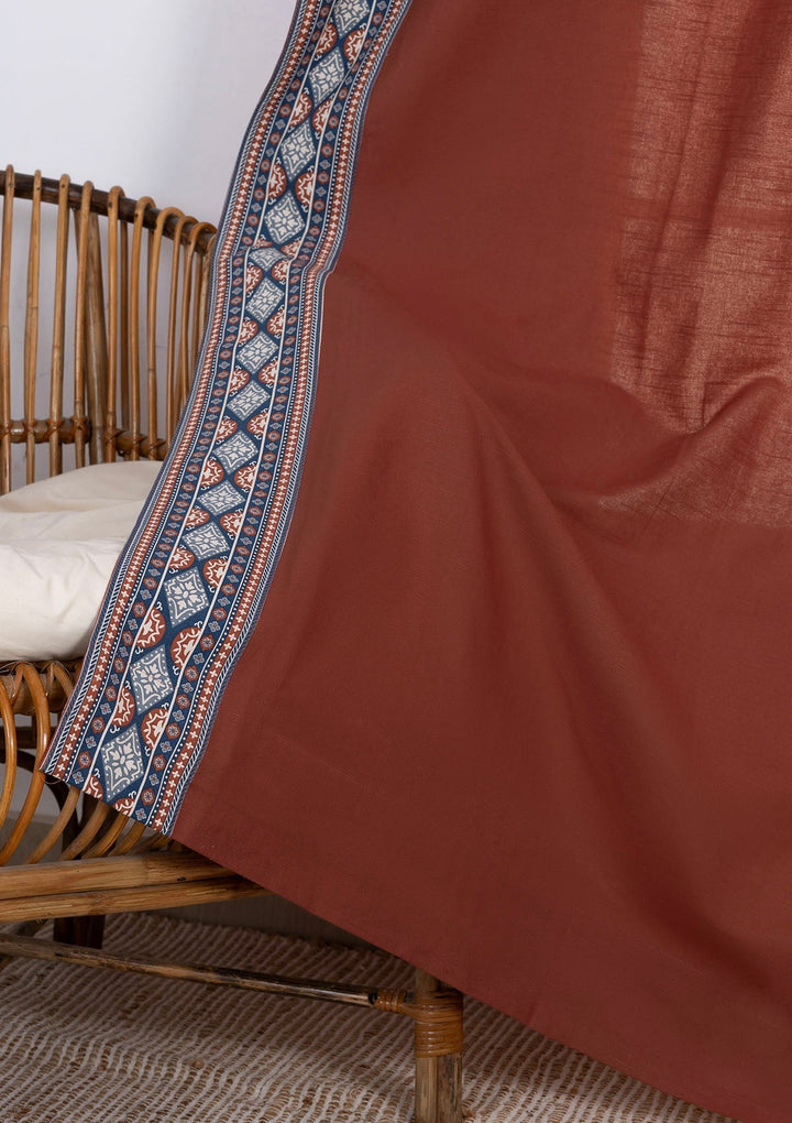 Tara Brick Red 100% Cotton Curtain with Trim for living room & bedroom - Room Darkening - Brick Red - Single Piece | SHOBITAM