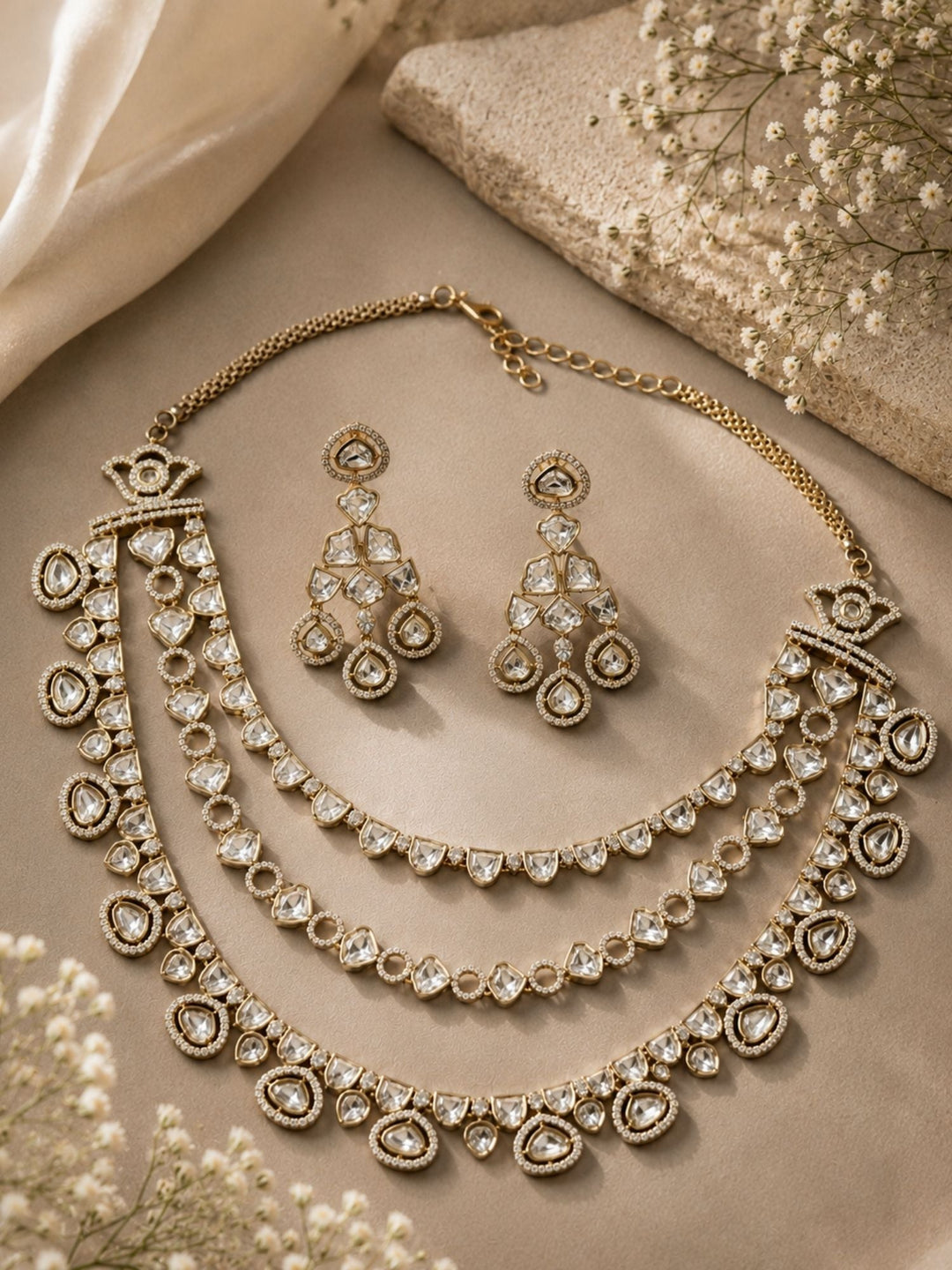 Victorian Polki Necklace Set in Gold Plating – Bridal | SHOBITAM