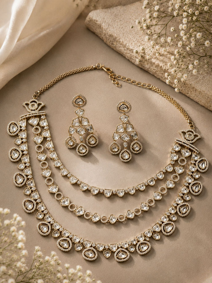 Victorian Polki Necklace Set in Gold Plating – Bridal | SHOBITAM