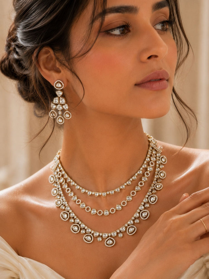 Victorian Polki Necklace Set in Gold Plating – Bridal | SHOBITAM