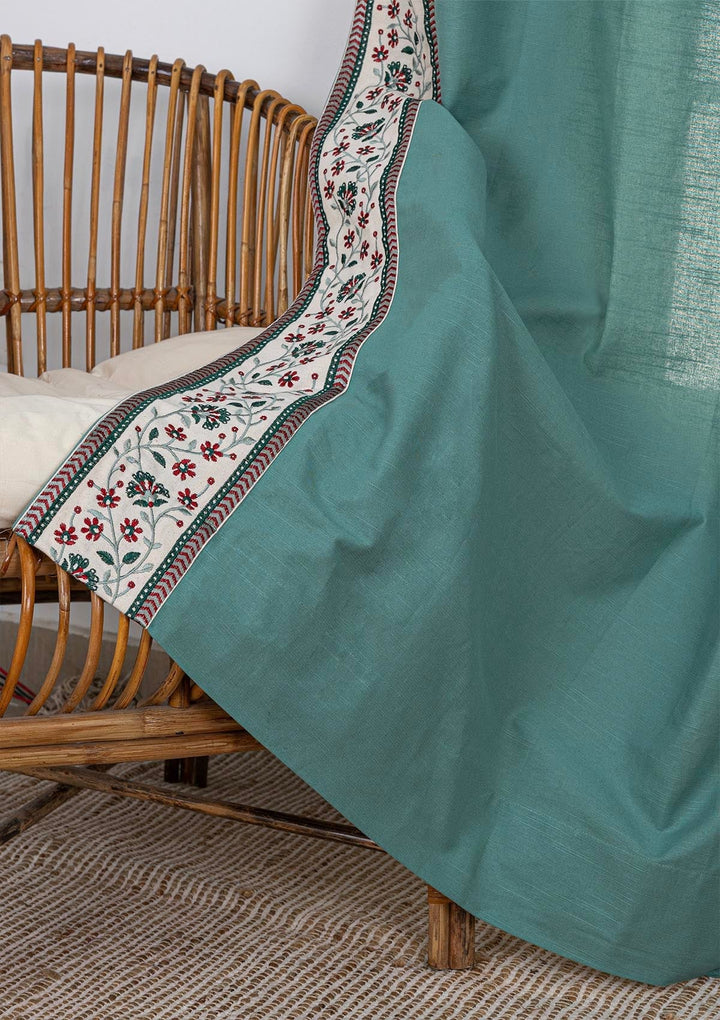 Kadamba Aqua Blue 100% Cotton Plain Curtain for living room & bedroom - Room Darkening - Single Piece | SHOBITAM