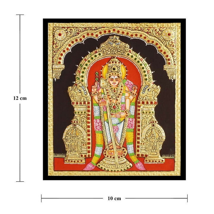 10*12 TANJORE PAINTING Lord Murugan Authentic With 22 Ct Gold Foil and Jaipur Gemstones,Unframed | SHOBITAM