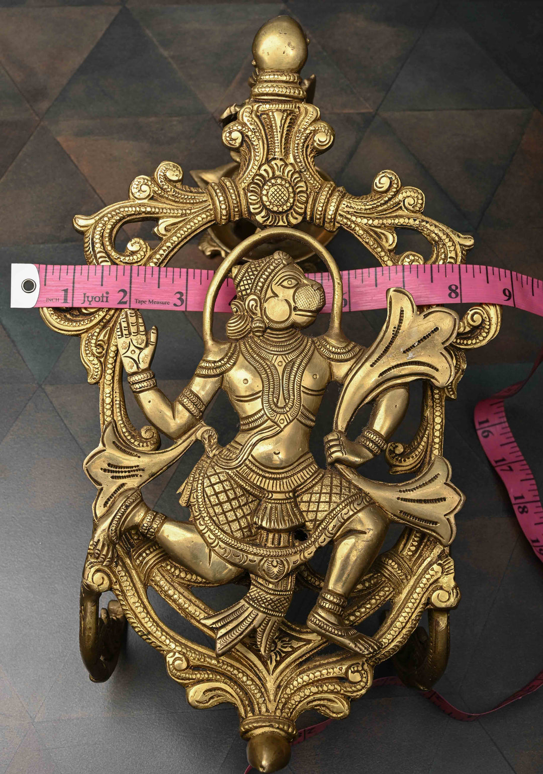 13" Antique Brass Hanuman with decorative arch  Table Top Piece , Indian Decorative and Pooja Article