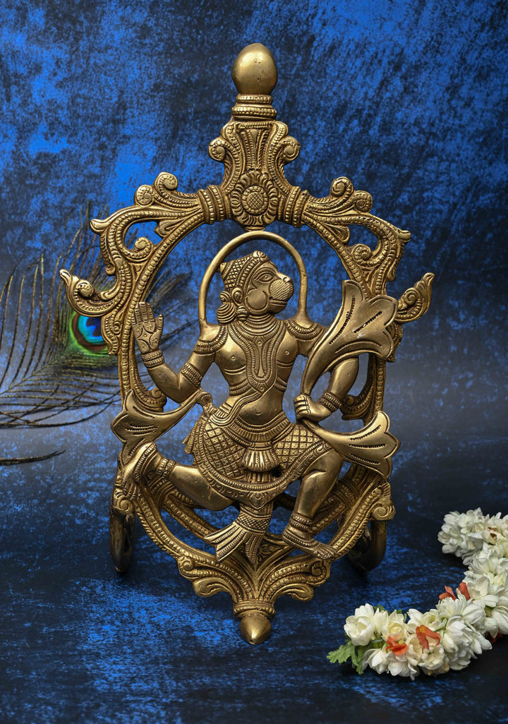 13" Antique Brass Hanuman with decorative arch  Table Top Piece , Indian Decorative and Pooja Article