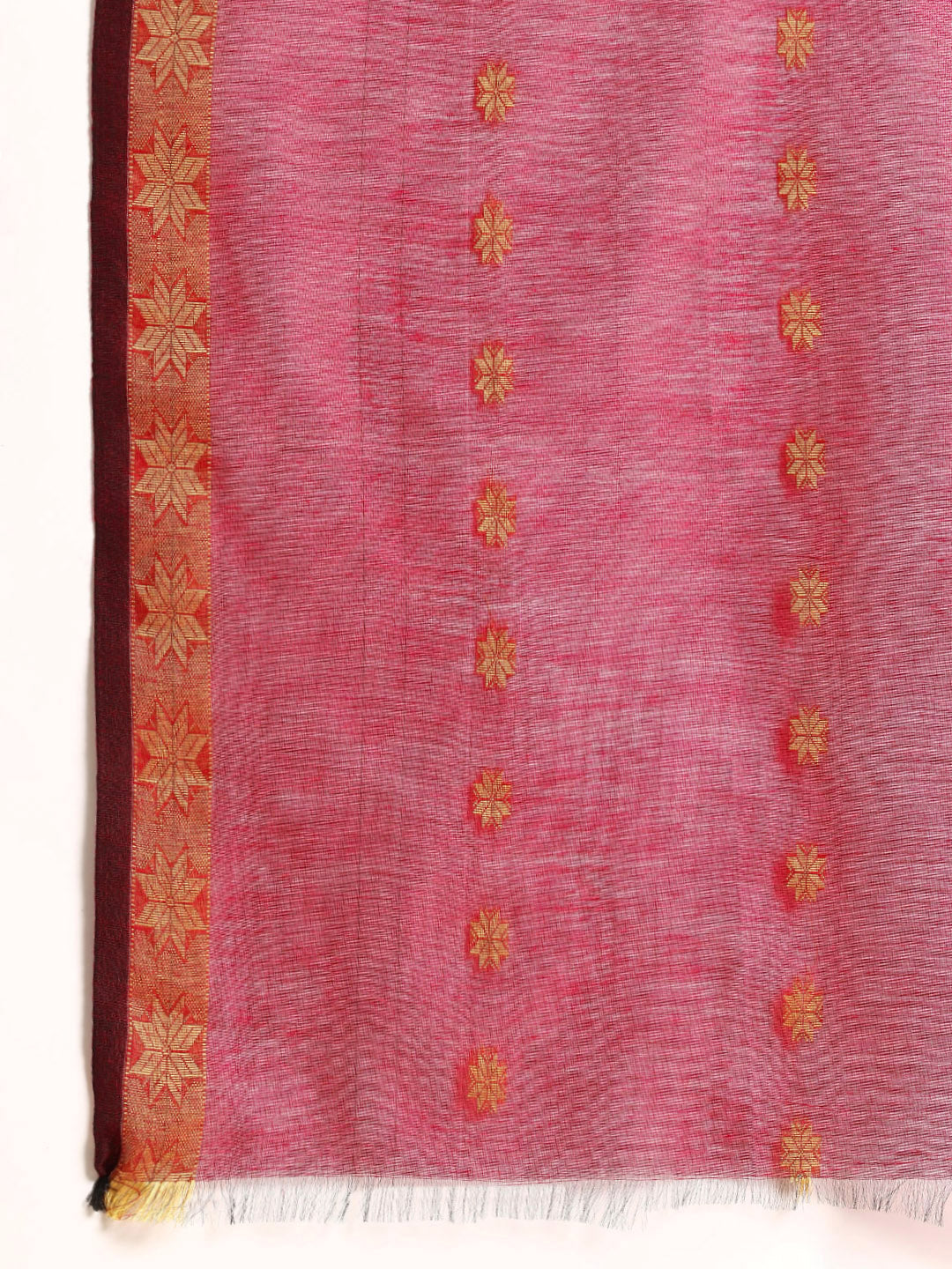 Magenta & Grey Zari Buti Silk Cotton Saree with blouse piece | SHOBITAM