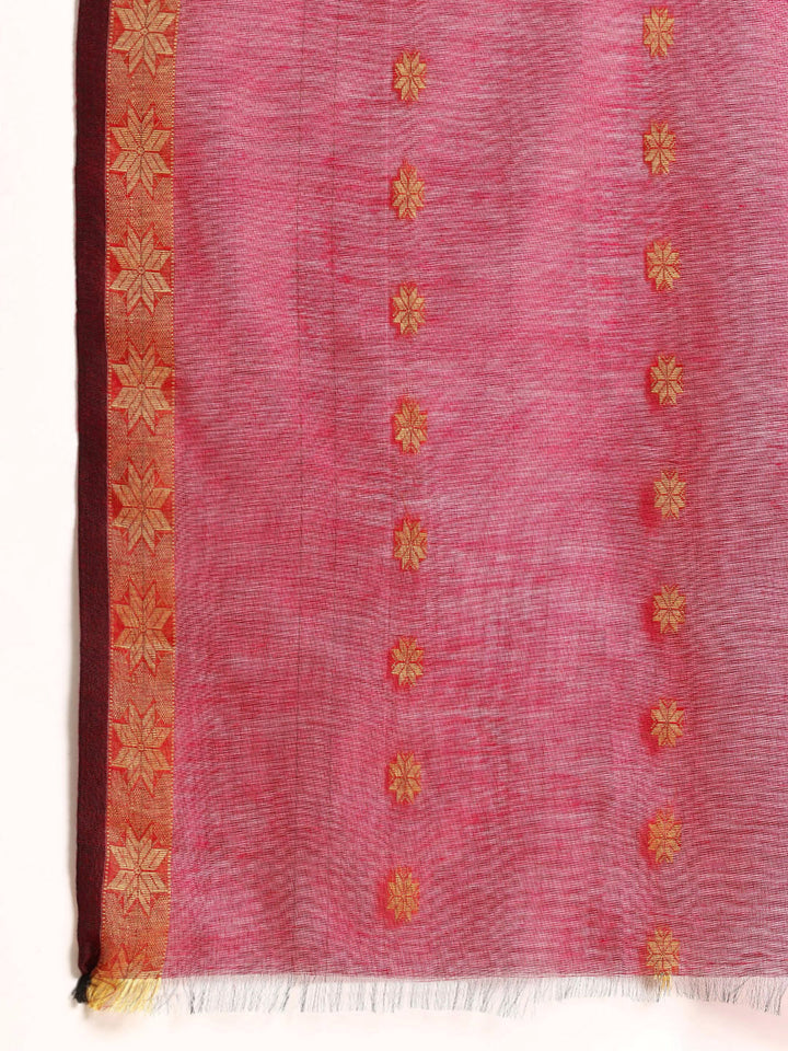 Magenta & Grey Zari Buti Silk Cotton Saree with blouse piece | SHOBITAM