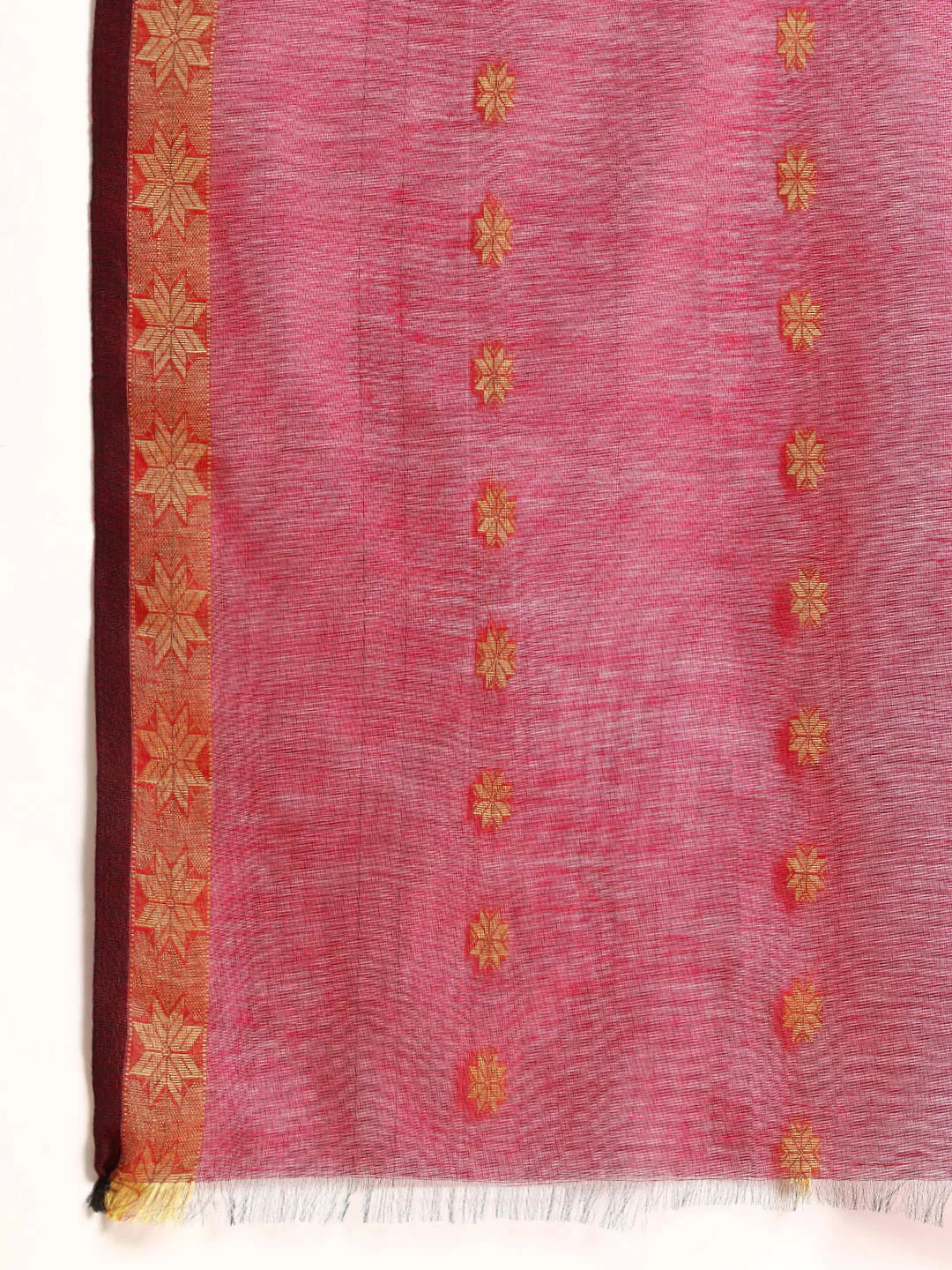 Magenta and Grey Zari Buti Silk Cotton Saree with Zari Border and Blouse Piece