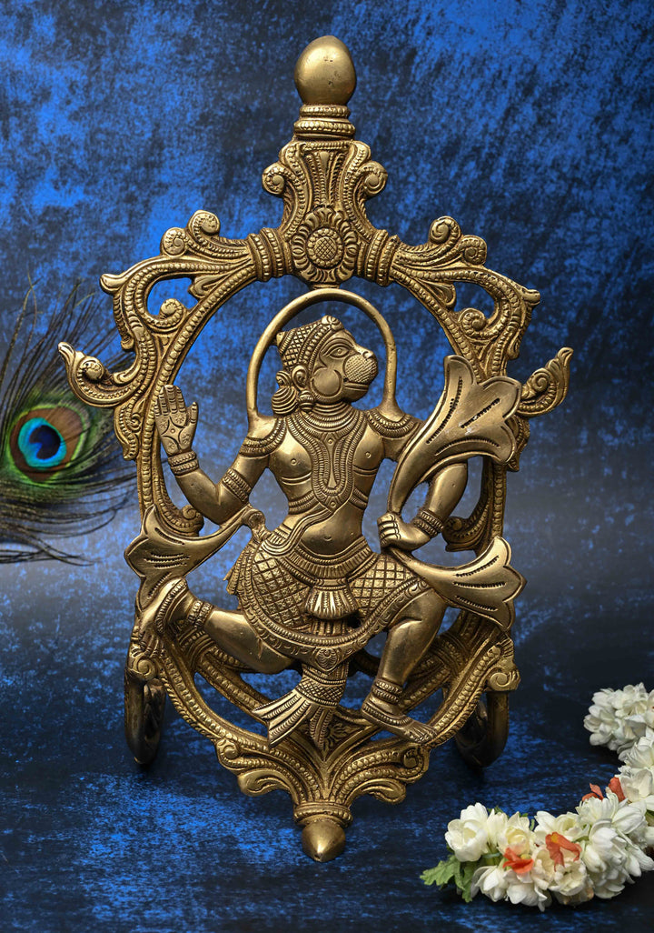 13" Antique Brass Hanuman with decorative arch  Table Top Piece , Indian Decorative and Pooja Article
