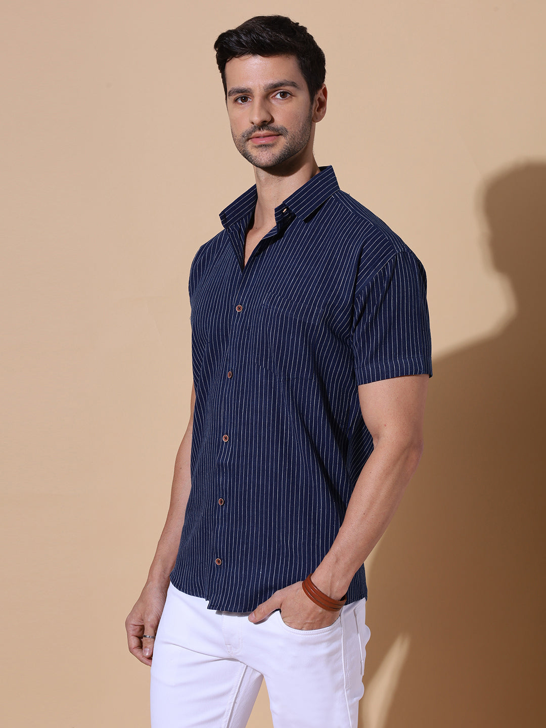 Ocean Blue Khadi Half Sleeve Cotton Shirt