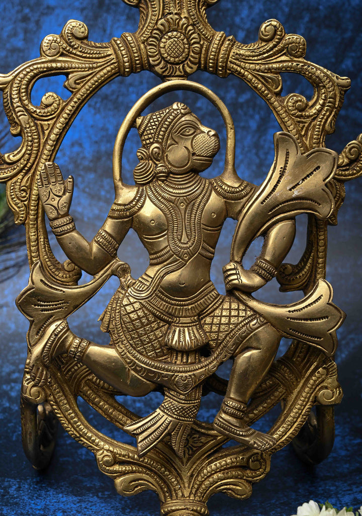 13" Antique Brass Hanuman with decorative arch  Table Top Piece , Indian Decorative and Pooja Article