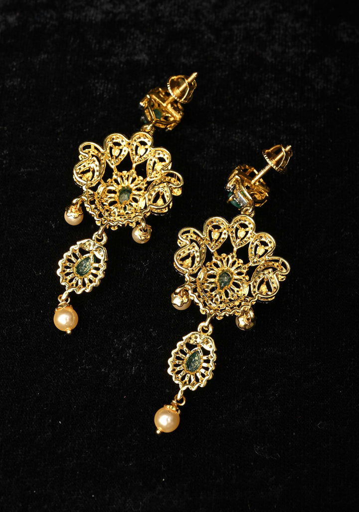 92.5 Pure Silver, Emerald Look Stones and CZ Stone Drop Earrings