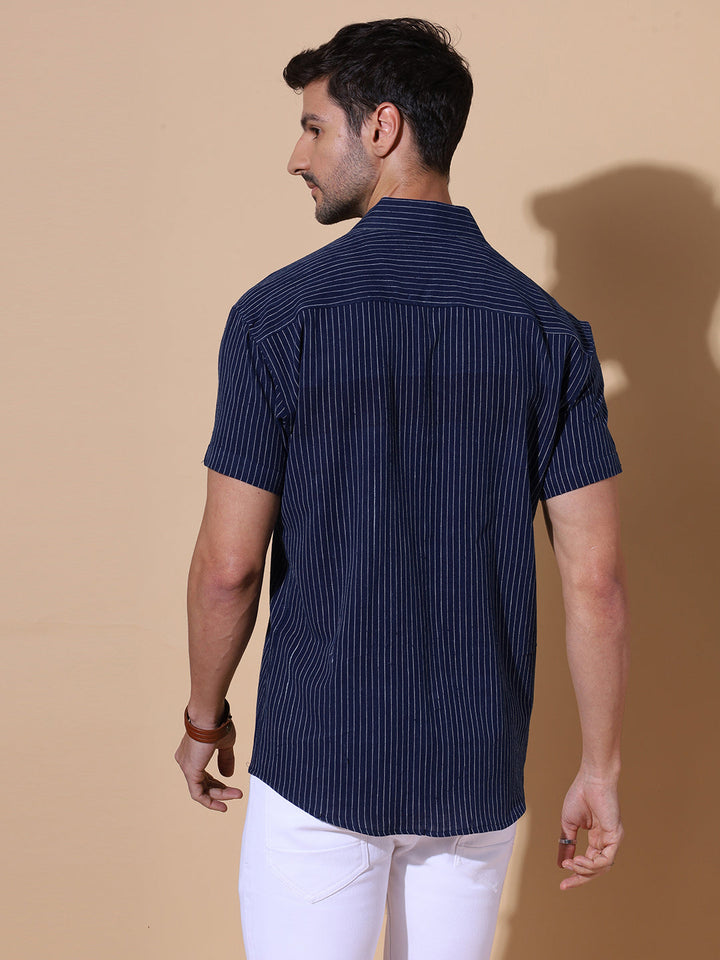 Ocean Blue Khadi Half Sleeve Cotton Shirt