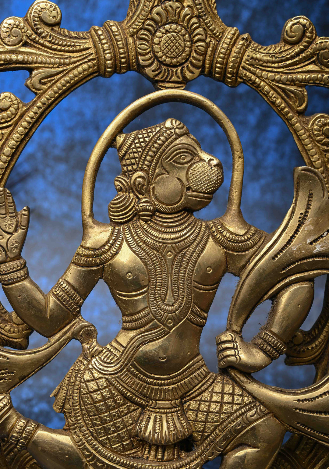 13" Antique Brass Hanuman with decorative arch  Table Top Piece , Indian Decorative and Pooja Article