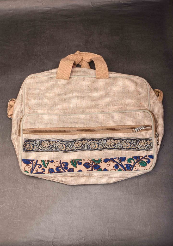 Kalamkaari patch Jute laptop bag