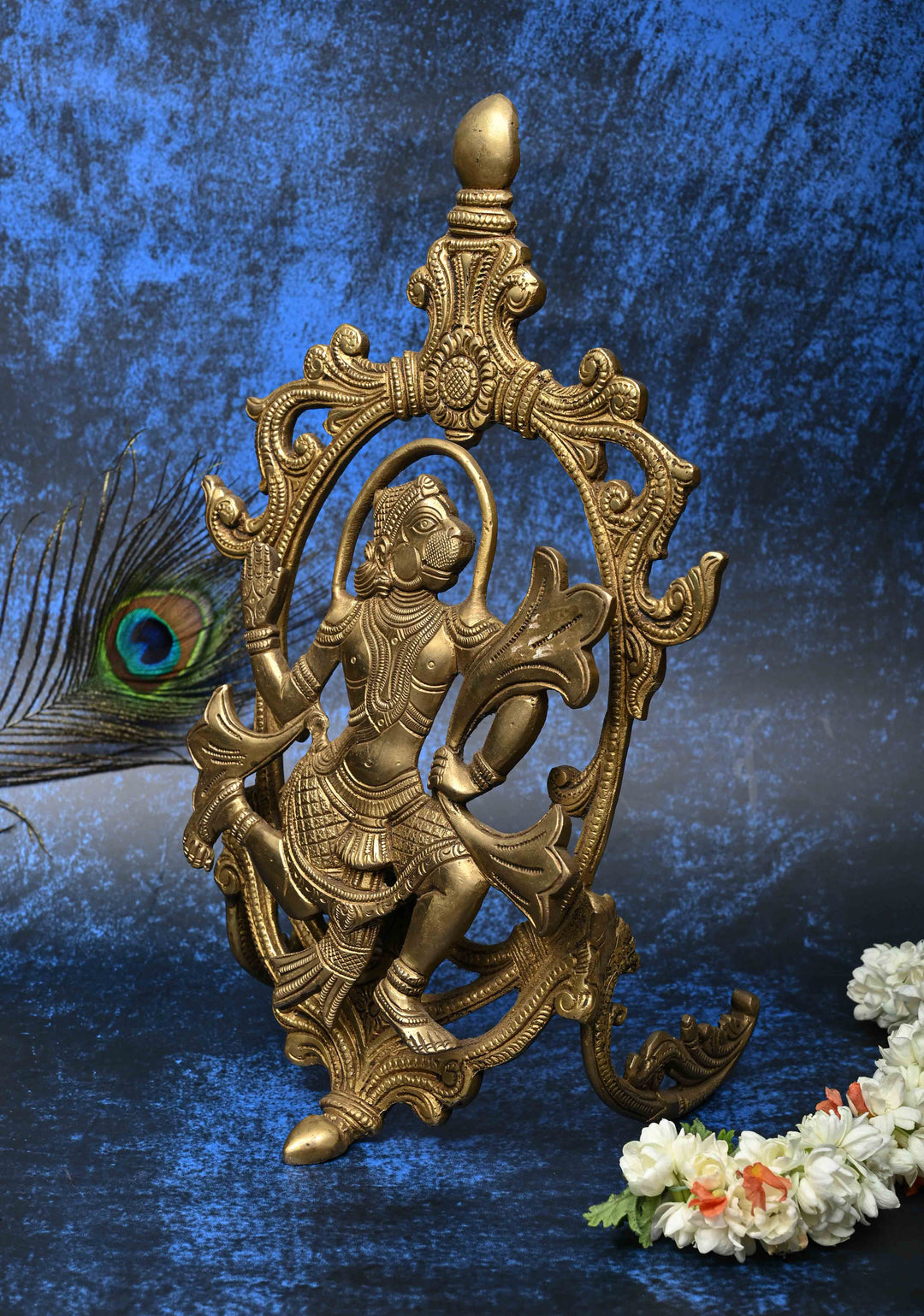13" Antique Brass Hanuman with decorative arch  Table Top Piece , Indian Decorative and Pooja Article