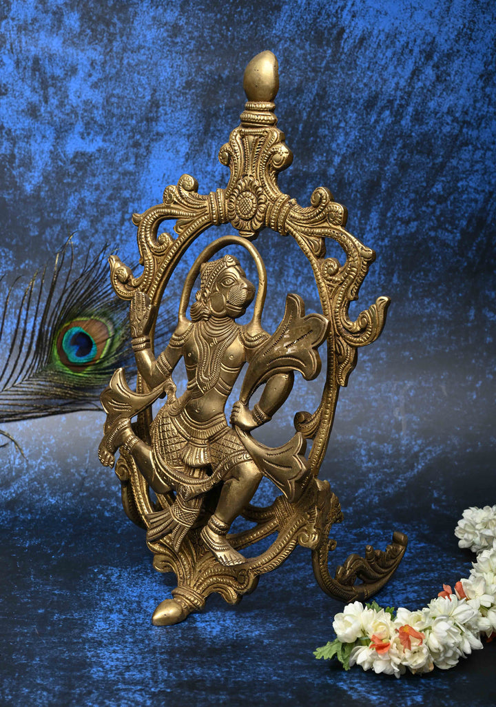 13" Antique Brass Hanuman with decorative arch  Table Top Piece , Indian Decorative and Pooja Article