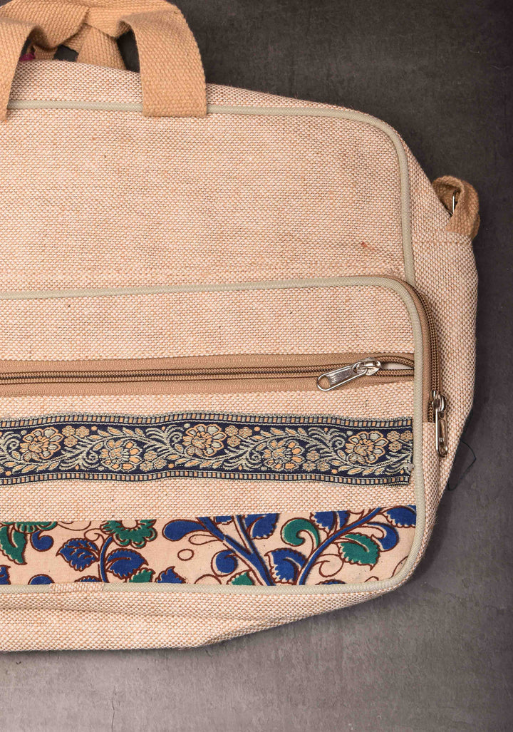 Kalamkaari patch Jute laptop bag