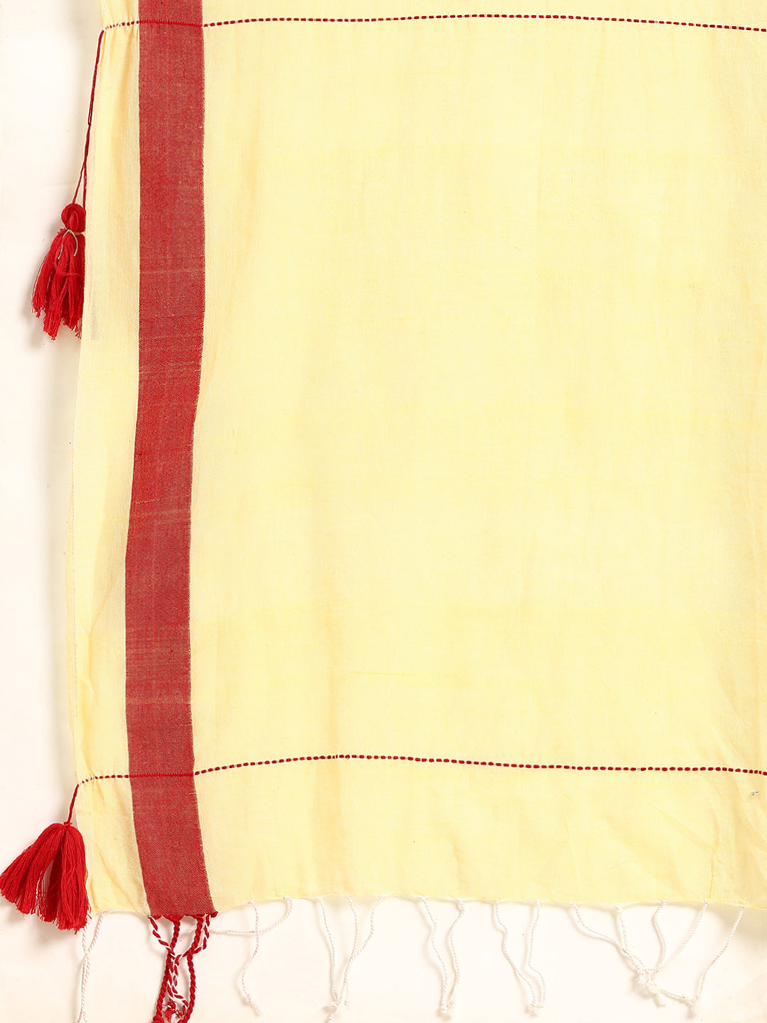 Yellow Red Kantha Stitch Handloom Cotton Saree with Blouse Piece | SHOBITAM