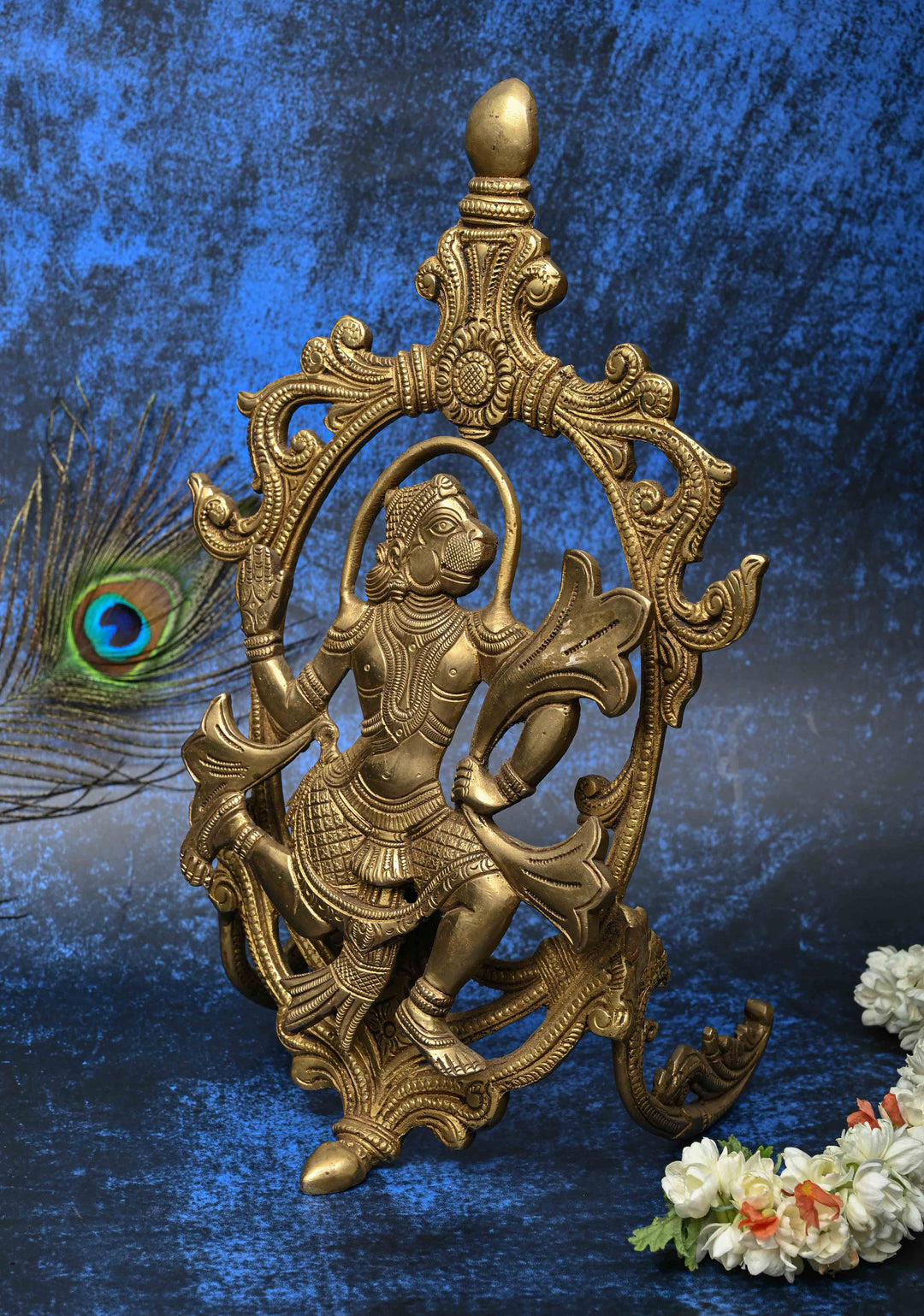 13" Antique Brass Hanuman with decorative arch  Table Top Piece , Indian Decorative and Pooja Article