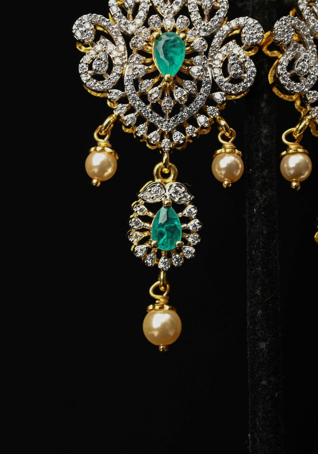 92.5 Pure Silver, Emerald Look Stones and CZ Stone Drop Earrings