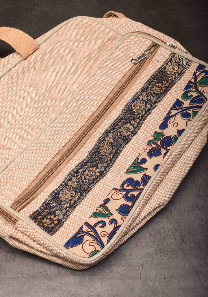 Kalamkaari patch Jute laptop bag
