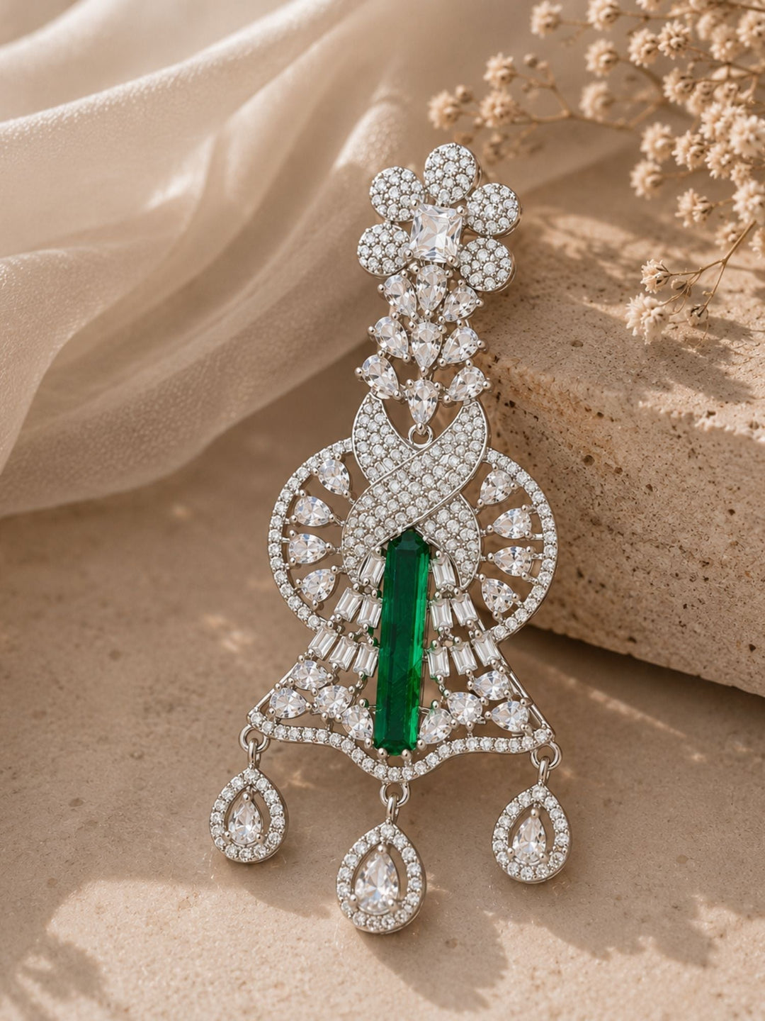 Emerald CZ Statement Earrings | SHOBITAM