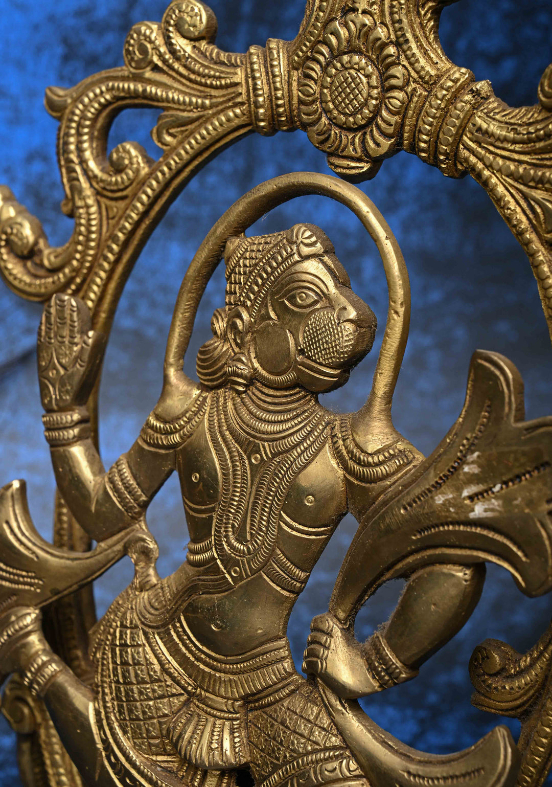 13" Antique Brass Hanuman with decorative arch  Table Top Piece , Indian Decorative and Pooja Article