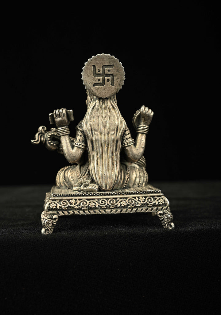 Pure 92.5 Silver Oxidized Goddess Saraswati Idol 3" inch