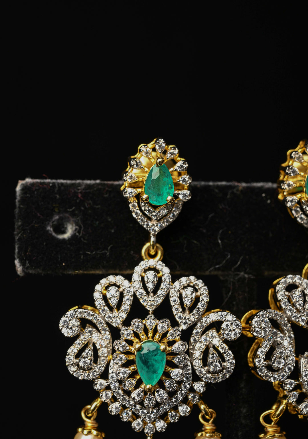 92.5 Pure Silver, Emerald Look Stones and CZ Stone Drop Earrings