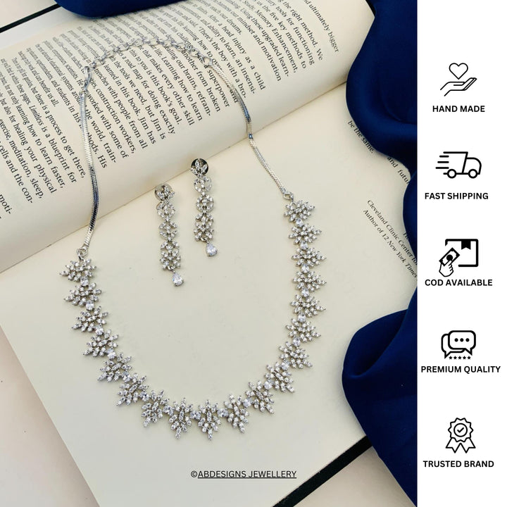 Elegant Crystal Floral Necklace Set with Earrings | SHOBITAM