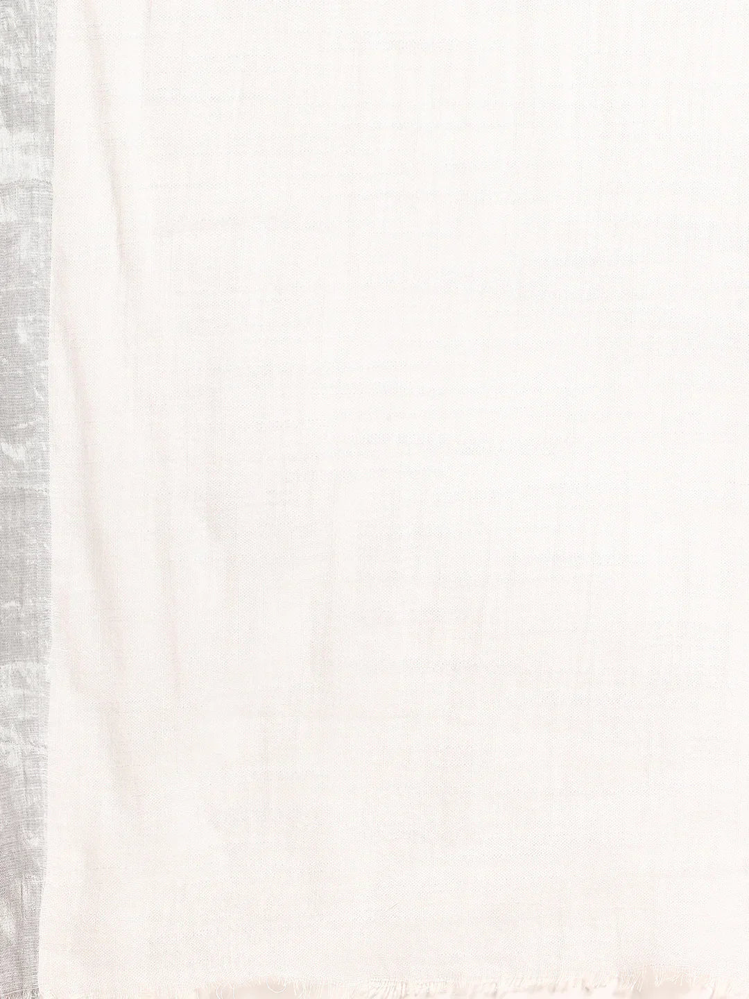 White Linen Kantha Saree with Minimal Border and Blouse piece