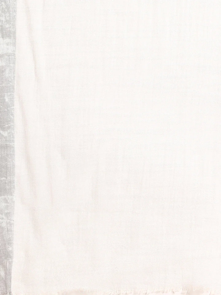 White Linen Kantha Saree with Minimal Border and Blouse piece