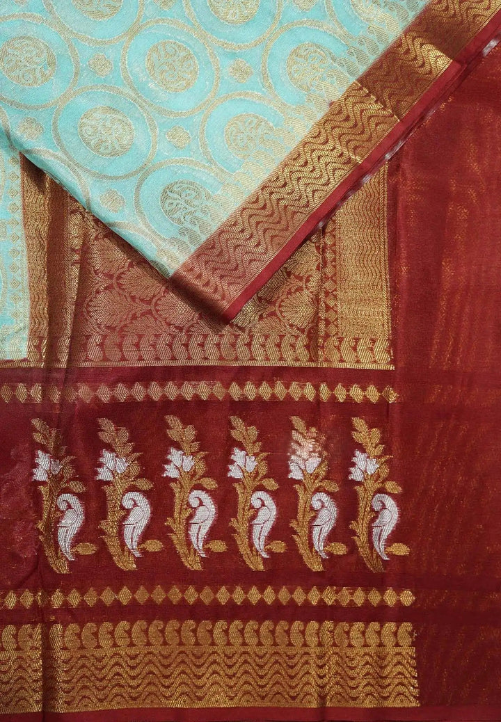 Heather Blue Semi Silk Saree withZari detailing | SHOBITAM