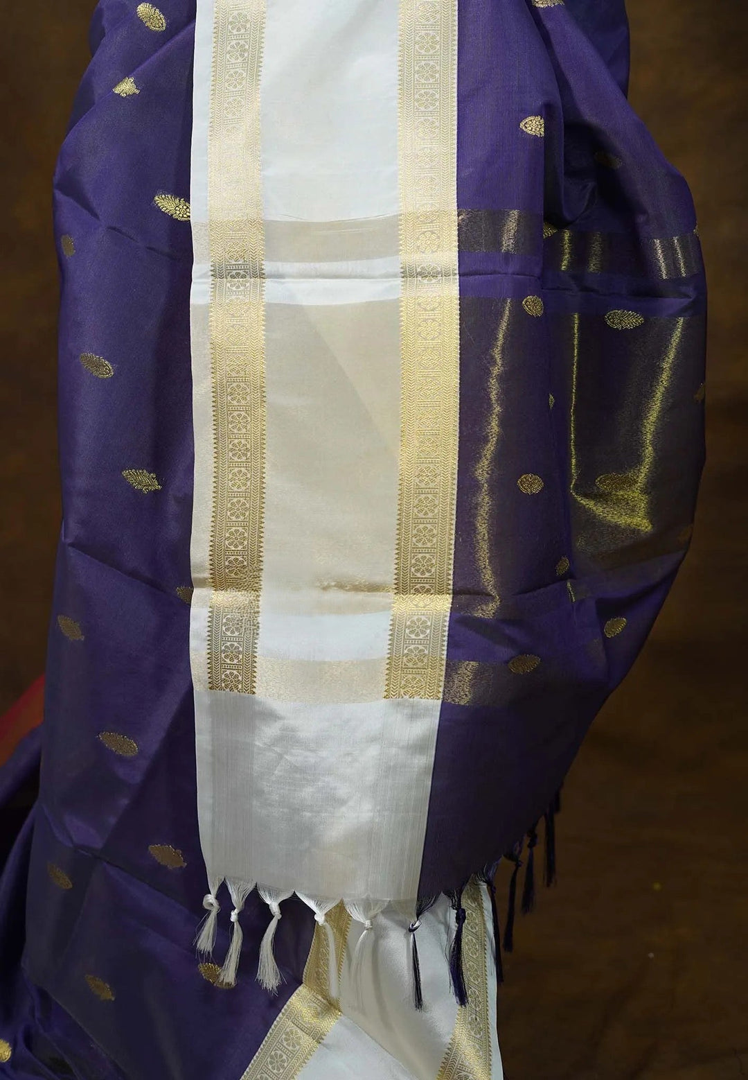 Blue Saree with ganga Jamuna Borders in Semi Silk| SHOBITAM
