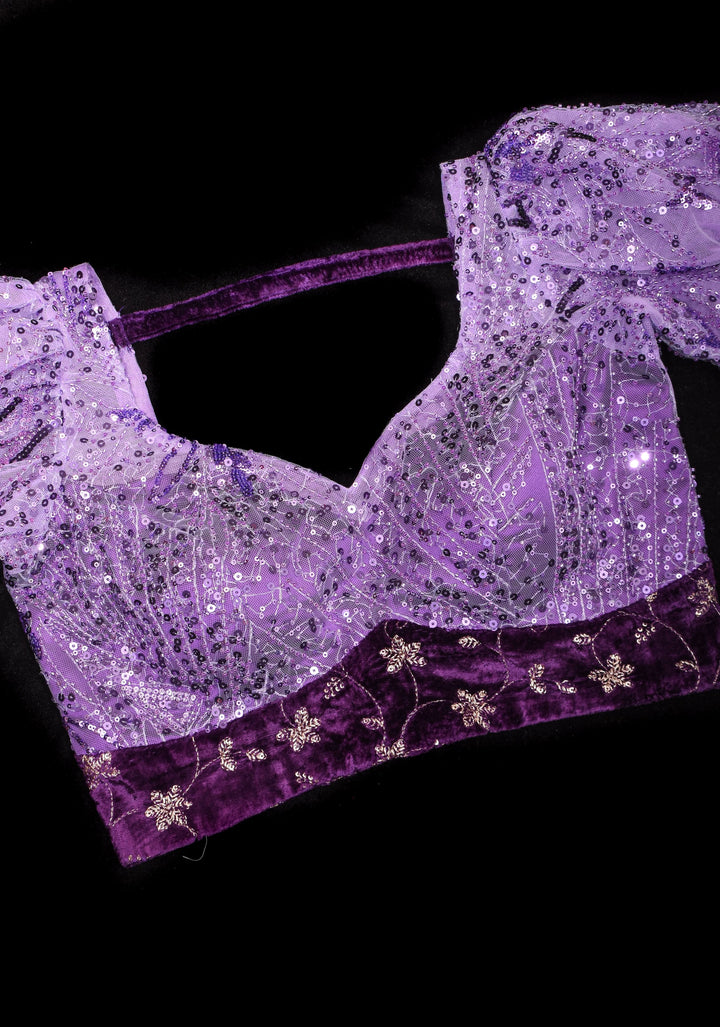 Lilac sequin and Velvet base Puff sleeve Blouse