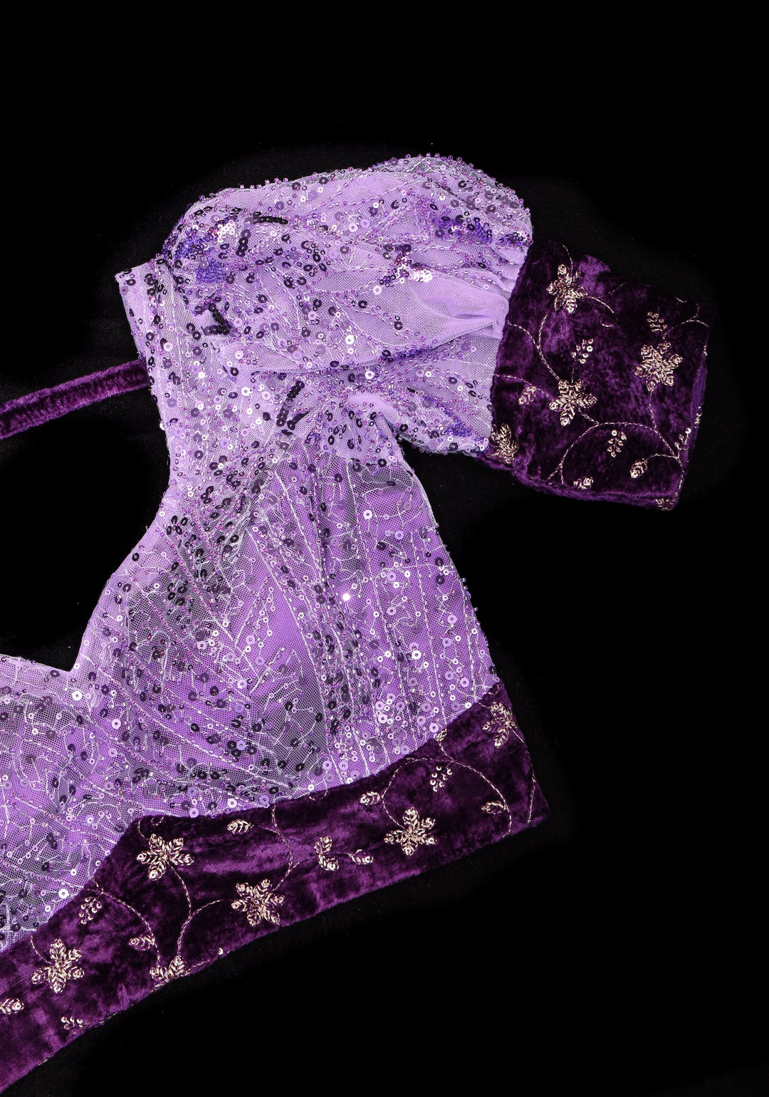 Lilac sequin and Velvet base Puff sleeve Blouse